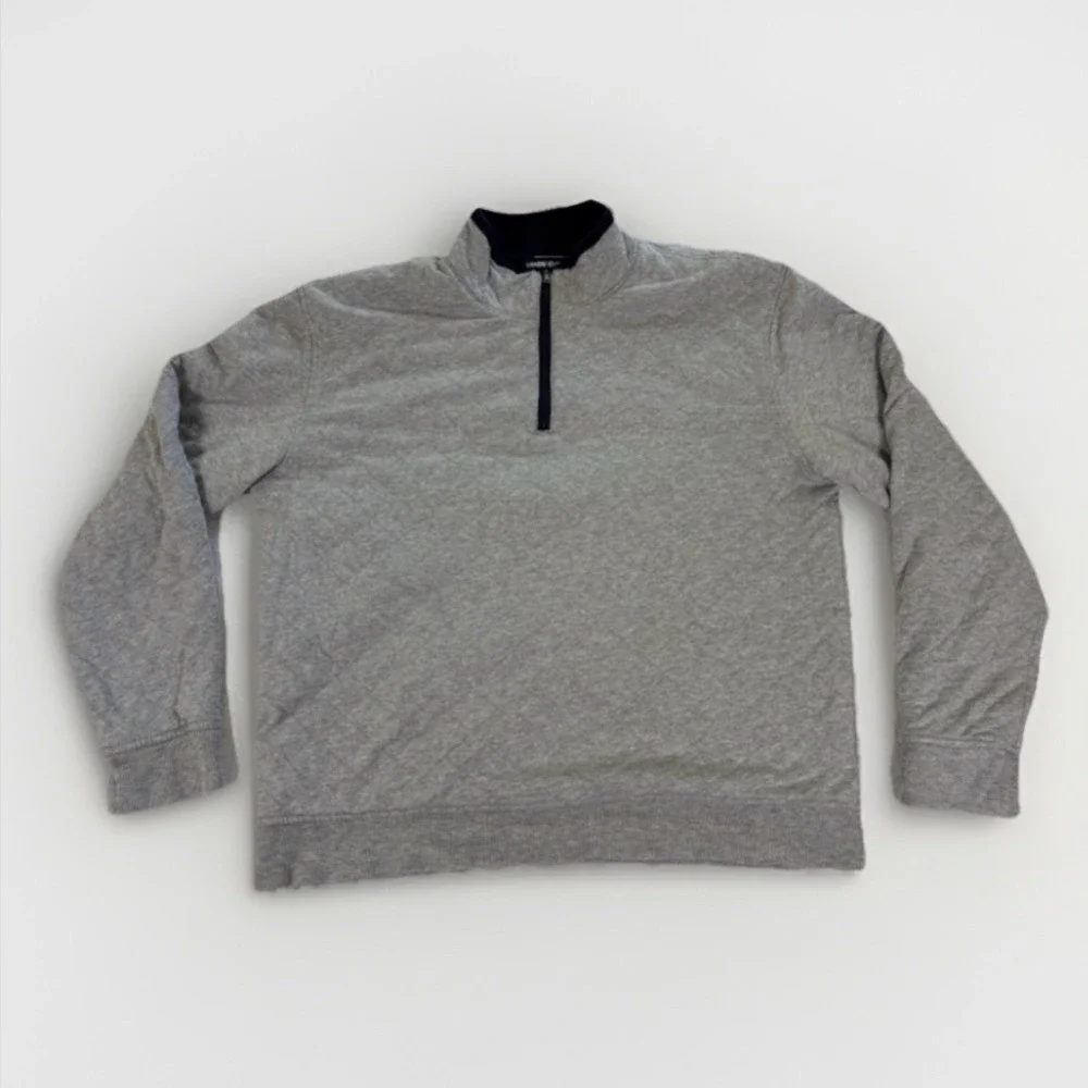 Lands End Quarter Zip‎ Pullover Mens Large Navy Blue Gray Reversible Mock Neck